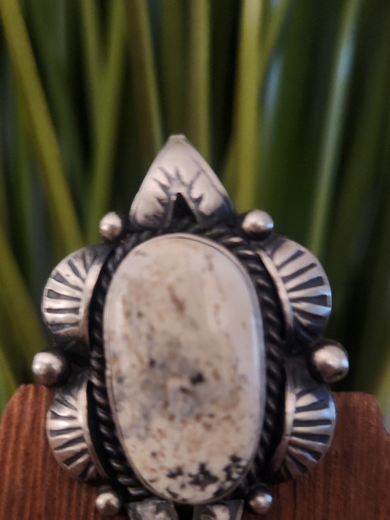 Jewelry - Sterling Silver White Buffalo Statement Ring - Signed By The Artist Adjustable